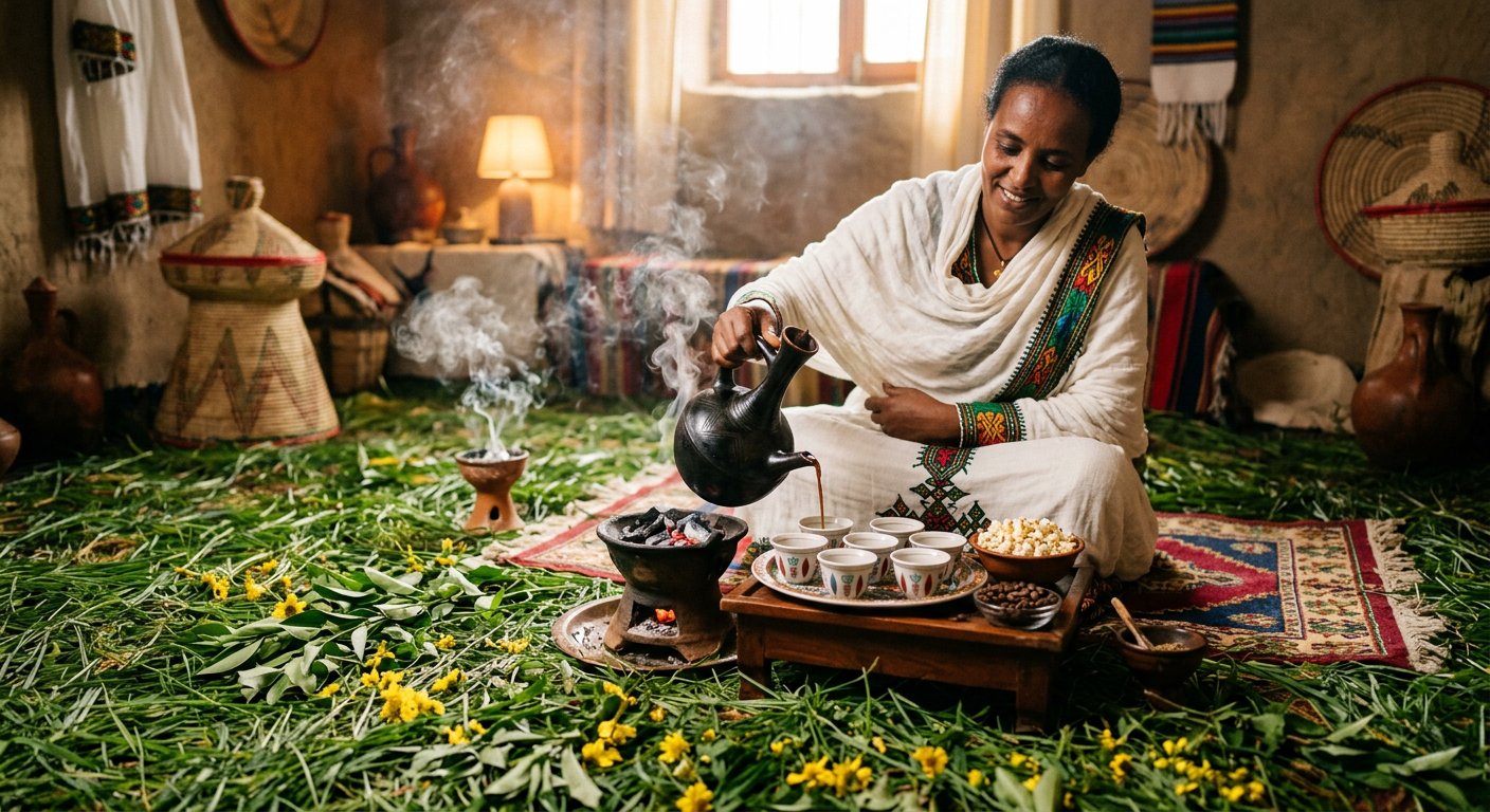 Traditional Ethiopian coffee ceremony
